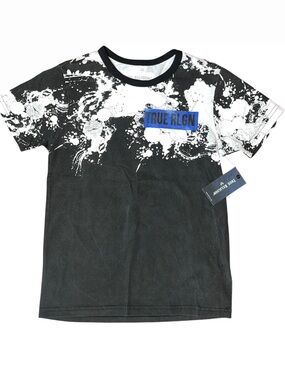 True Religion Grey White Black Short Sleeve Logo Paint Splatter Shirt NWT Small